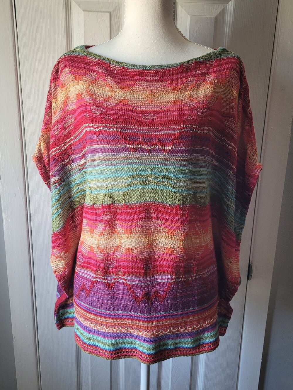 Lauren Ralph Lauren Southwestern Linen Cotton Poncho-Style Knit Sweater Size M
